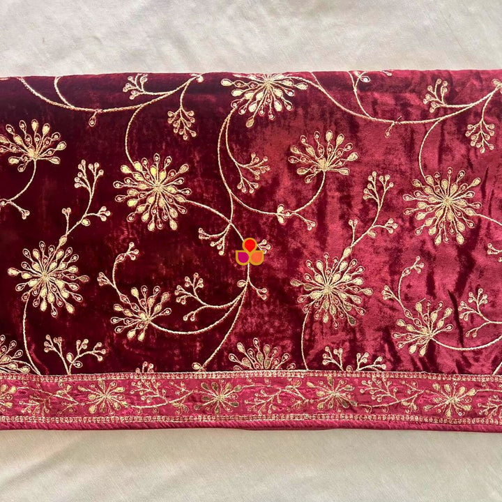 anokherang Dupattas Mehr Maroon Embroidered Velvet Dupatta