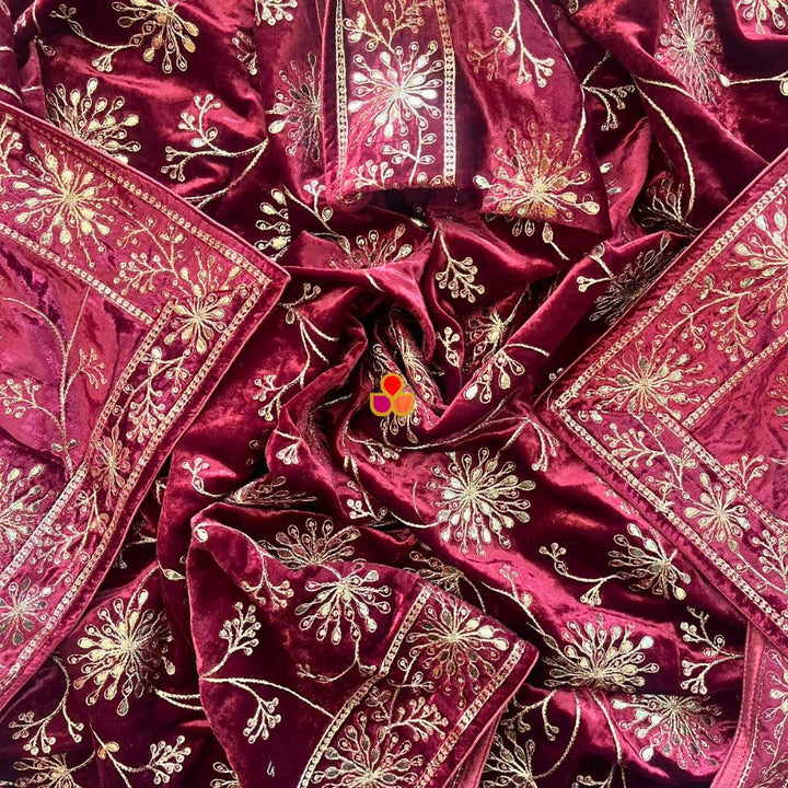 anokherang Dupattas Mehr Maroon Embroidered Velvet Dupatta