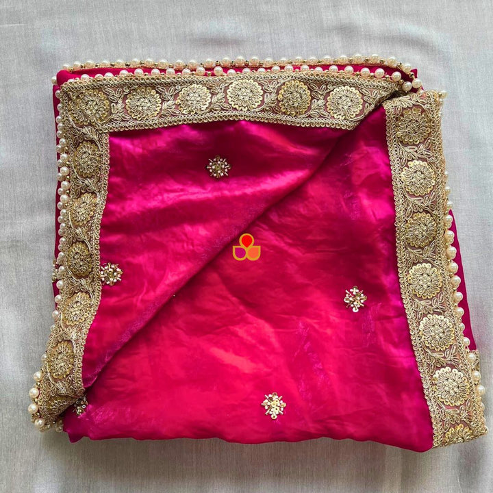 anokherang Dupattas Mehrab Pink Hand Embroidereded Tissue Organza Dupatta