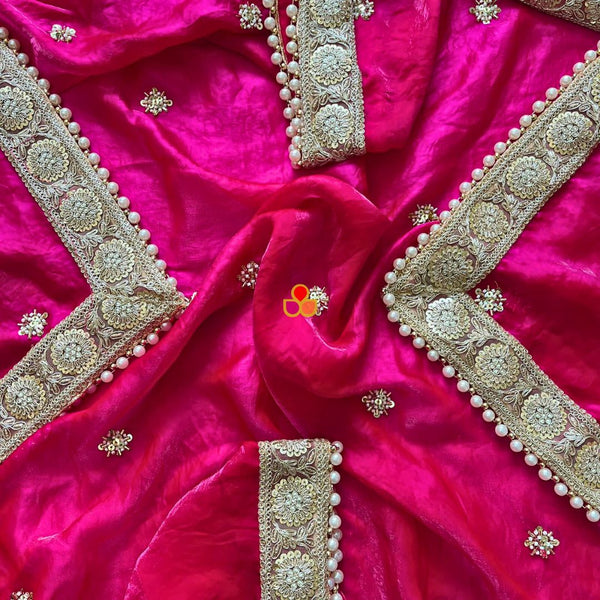anokherang Dupattas Mehrab Pink Hand Embroidereded Tissue Organza Dupatta