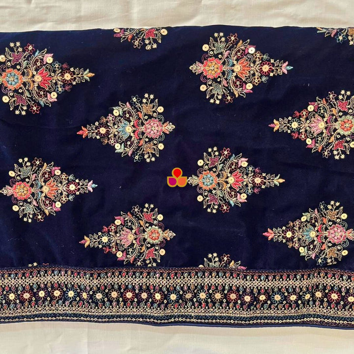 anokherang Dupattas Midnight Bloom Zari Embroidered Velvet Dupatta