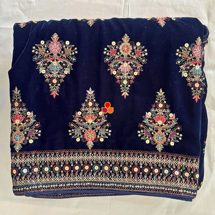 anokherang Dupattas Midnight Bloom Zari Embroidered Velvet Dupatta
