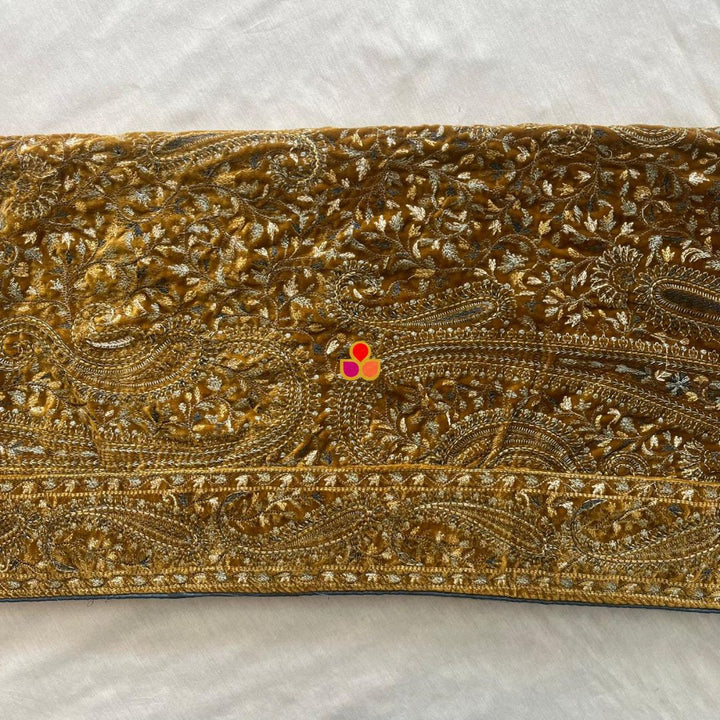 anokherang Dupattas Mustard Kashmiri Thread Embroidered Velvet Dupatta