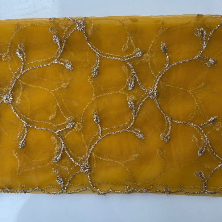anokherang Dupattas Mustard Shimmer Zari Embroided Net Dupatta
