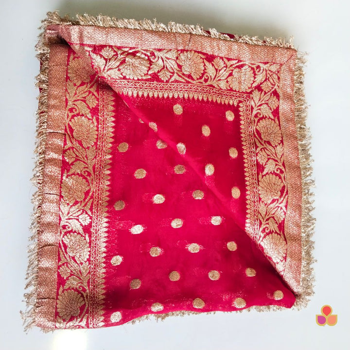anokherang Dupattas Mystical Red Zari Embroidered Fringed Organza Dupatta