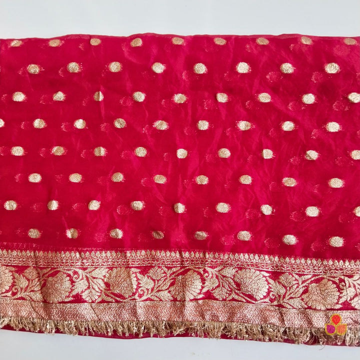 anokherang Dupattas Mystical Red Zari Embroidered Fringed Organza Dupatta