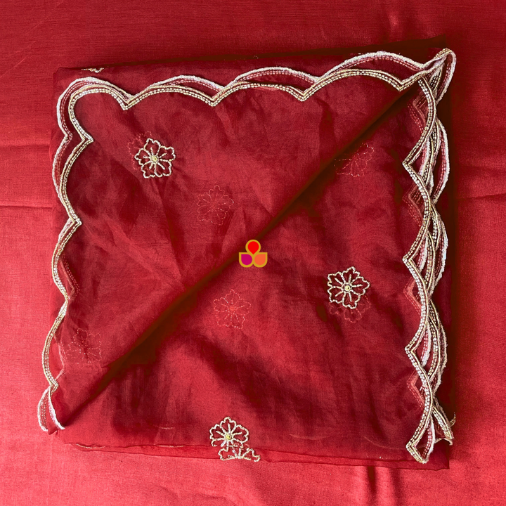anokherang Dupattas Nargis Maroon Hand Embroidered Organza Dupatta