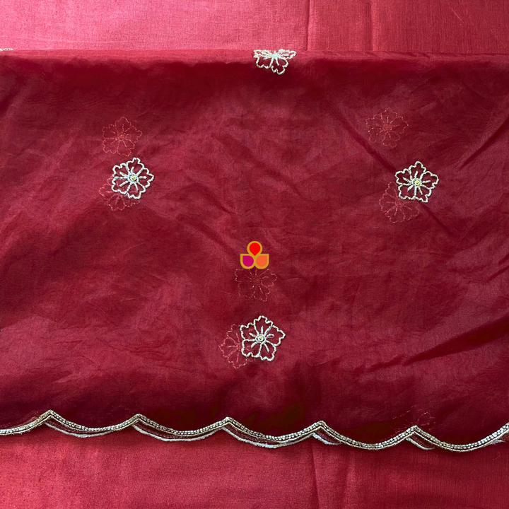 anokherang Dupattas Nargis Maroon Hand Embroidered Organza Dupatta