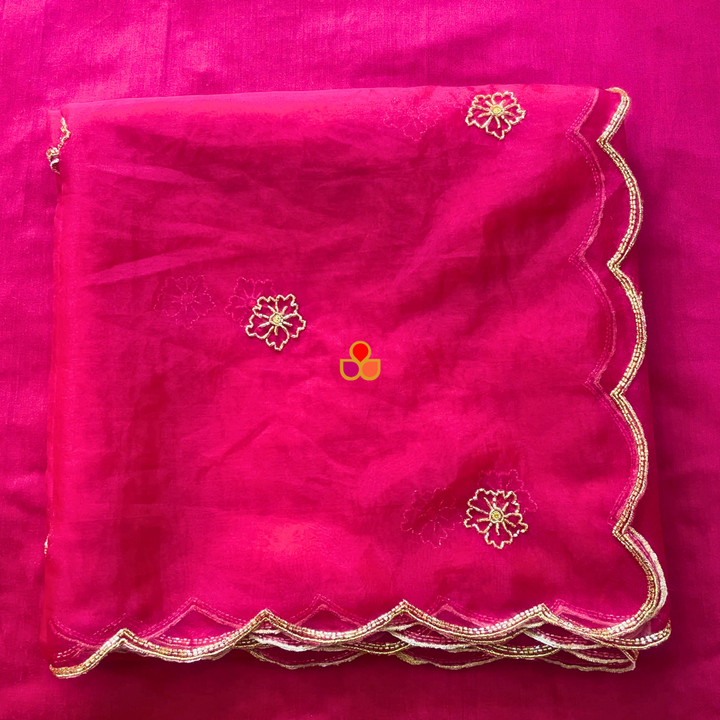 anokherang Dupattas Nargis Pink Hand Embroidered Organza Dupatta