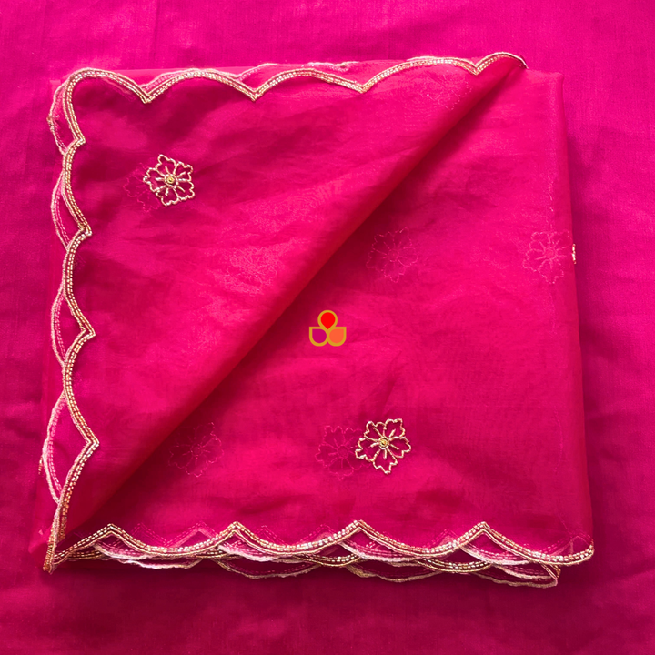 anokherang Dupattas Nargis Pink Hand Embroidered Organza Dupatta