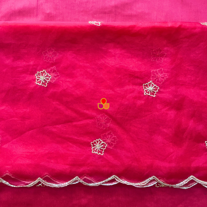 anokherang Dupattas Nargis Pink Hand Embroidered Organza Dupatta