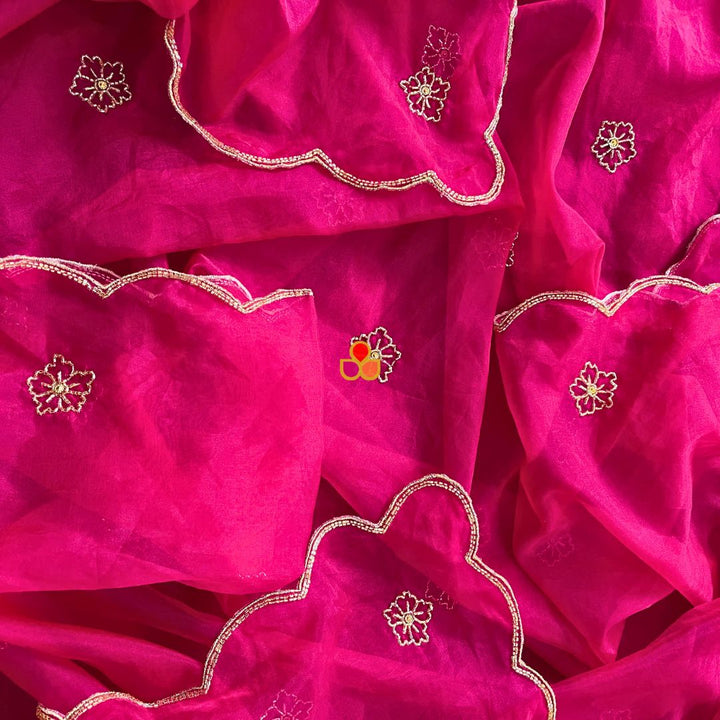 anokherang Dupattas Nargis Pink Hand Embroidered Organza Dupatta