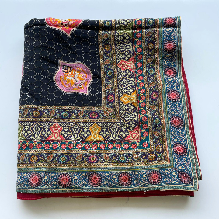 anokherang Dupattas Navratri Balck and Pink Sequin Embroidered Chinnon Dupatta