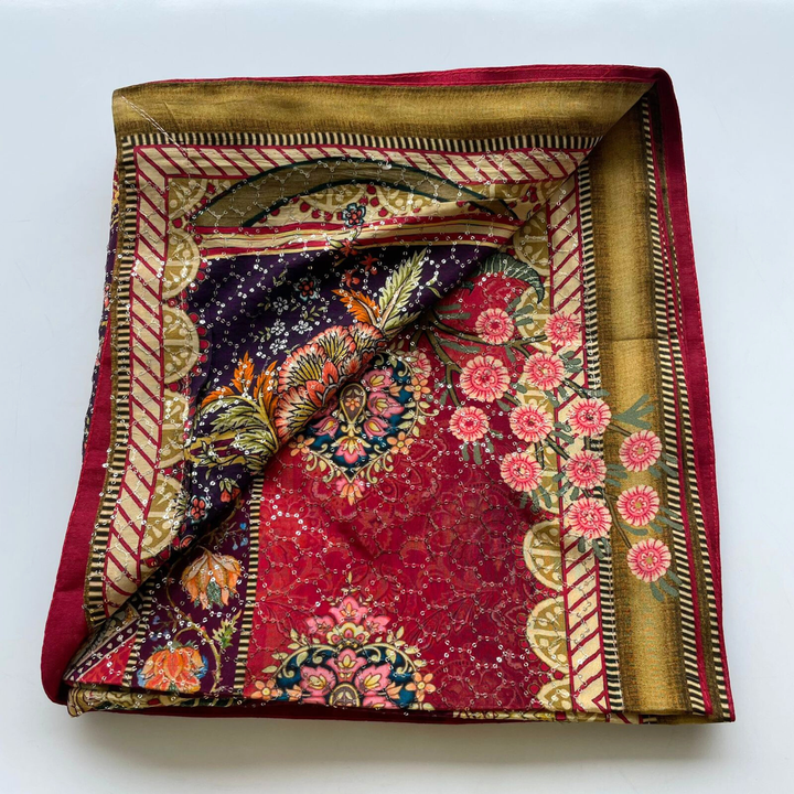 anokherang Dupattas Navratri Multicolor Paisley Sequin Embroidered Chinnon Dupatta