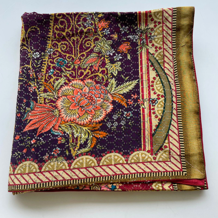 anokherang Dupattas Navratri Multicolor Paisley Sequin Embroidered Chinnon Dupatta