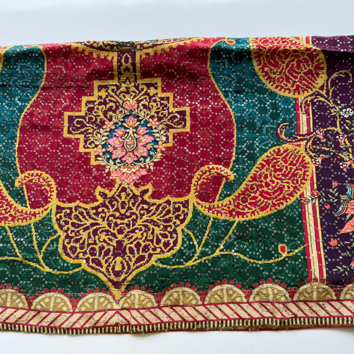 anokherang Dupattas Navratri Multicolor Paisley Sequin Embroidered Chinnon Dupatta