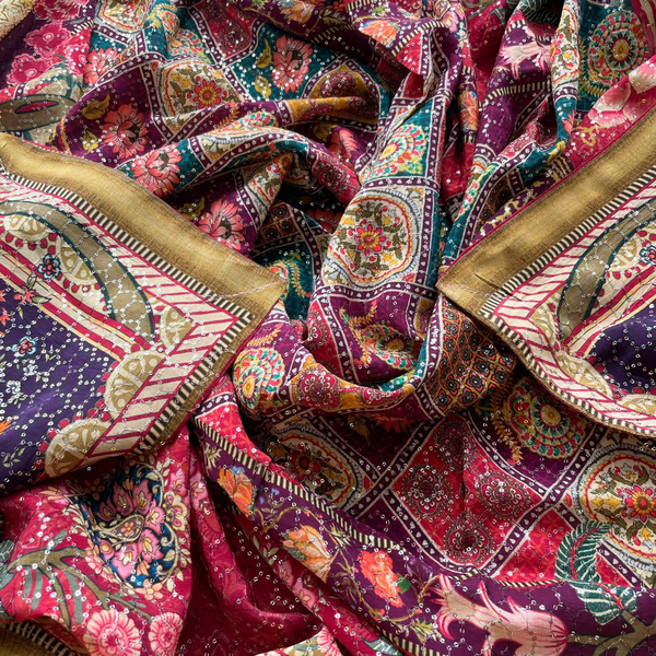 anokherang Dupattas Navratri Multicolor Paisley Sequin Embroidered Chinnon Dupatta