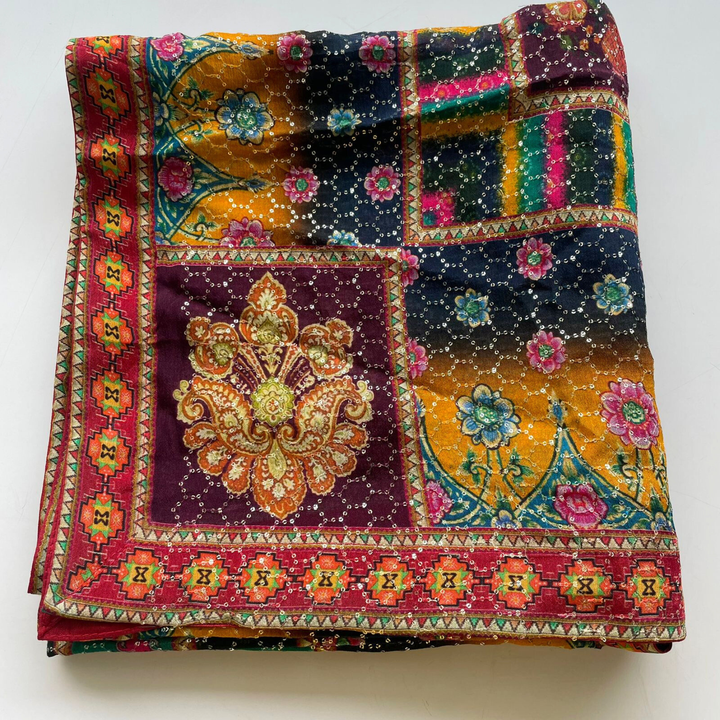 anokherang Dupattas Navratri Multicolor Sequin Embroidered Chinnon Dupatta