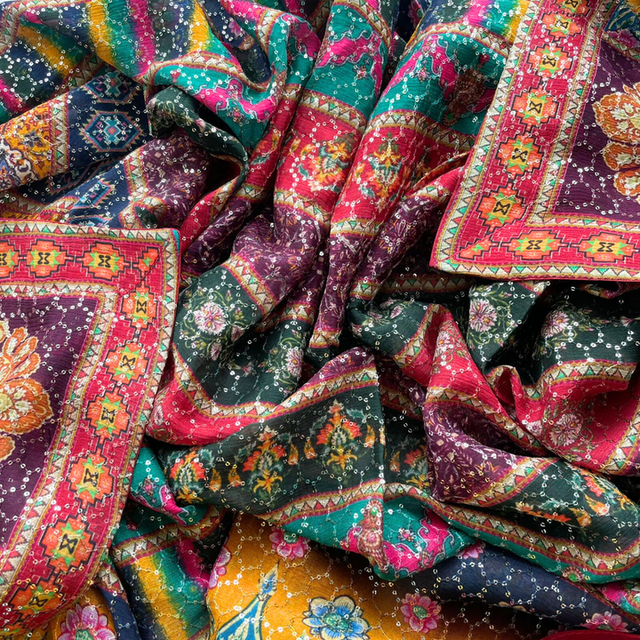 anokherang Dupattas Navratri Multicolor Sequin Embroidered Chinnon Dupatta