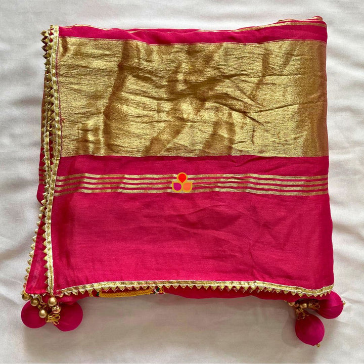 anokherang Dupattas Navratri Pink Thread Embroidered Mirror Silk Dupatta