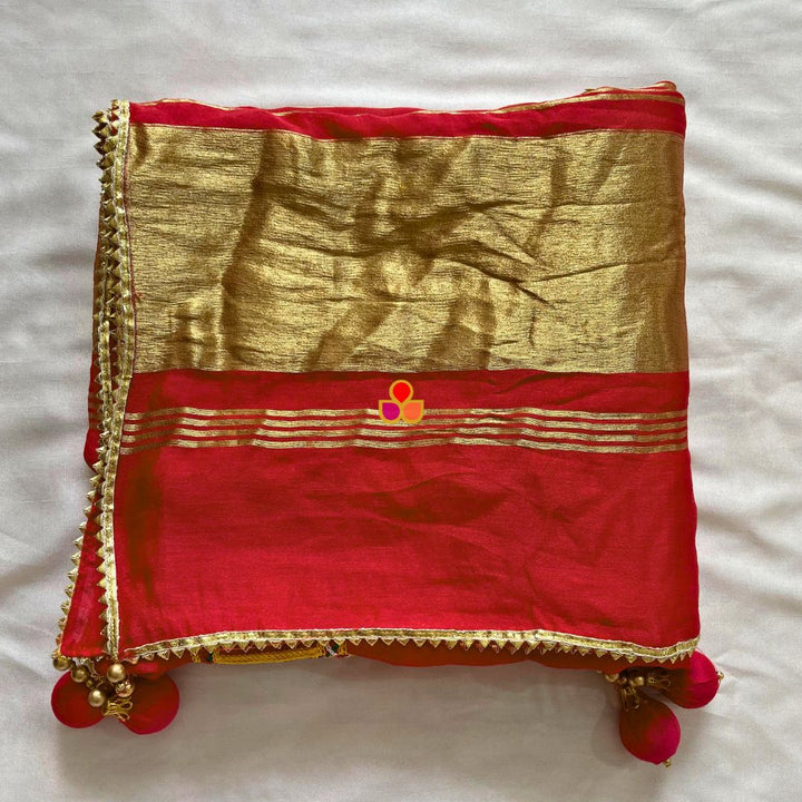 anokherang Dupattas Navratri Red Thread Embroidered Mirror Silk Dupatta