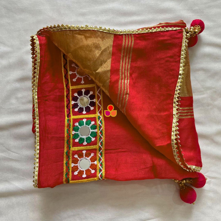 anokherang Dupattas Navratri Red Thread Embroidered Mirror Silk Dupatta