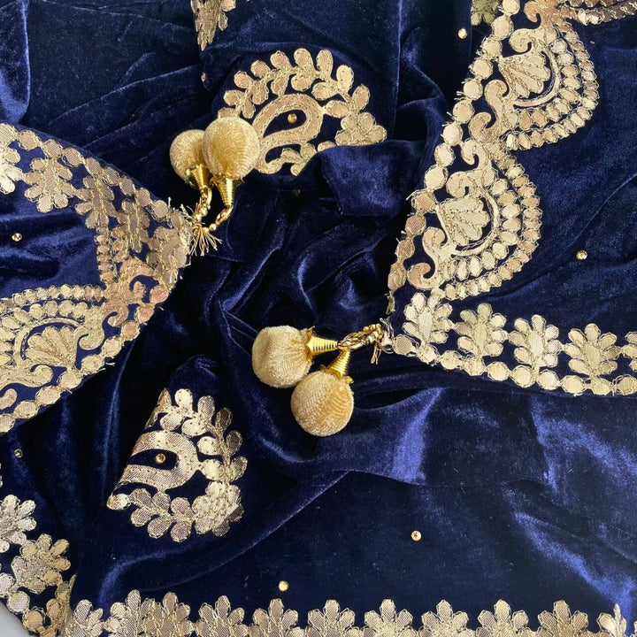 anokherang Dupattas Navy Blue Ethnic Gota Patti Motifs Embroidered Velvet Dupatta