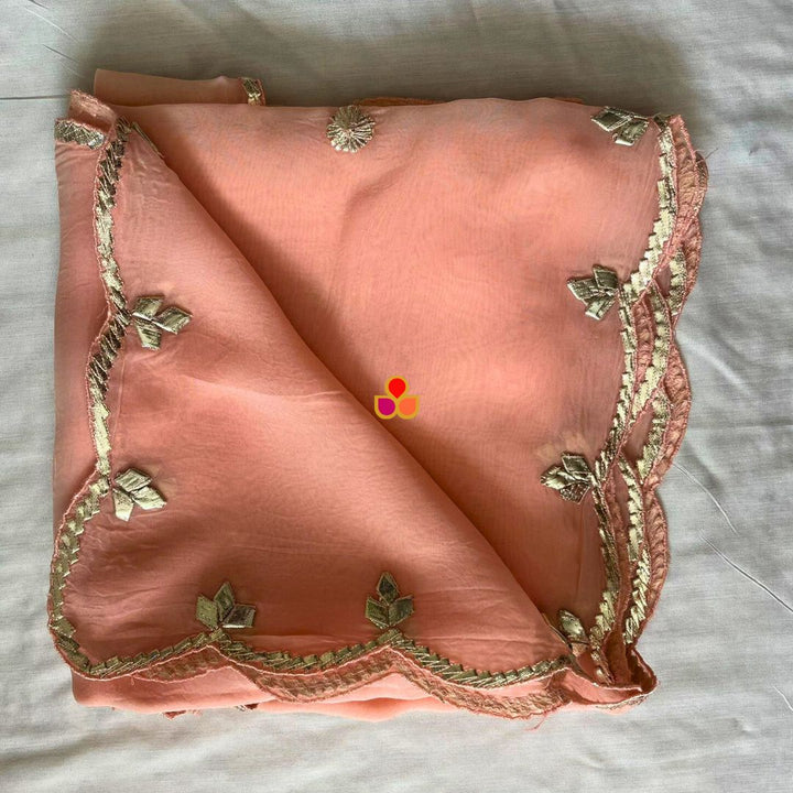 anokherang Dupattas Noorani Peach Gota Patti Organza Dupatta