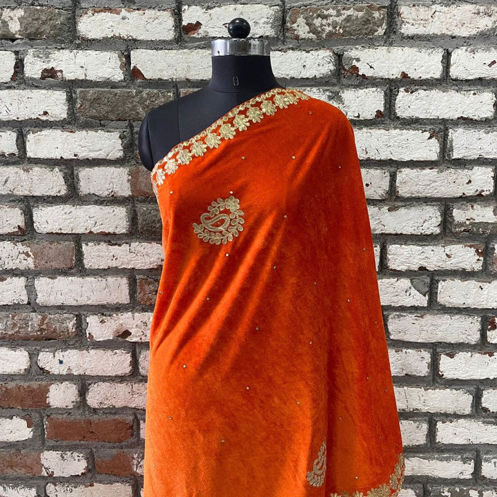 anokherang Dupattas Orange Ethnic Gota Patti Motifs Embroidered Velvet Dupatta