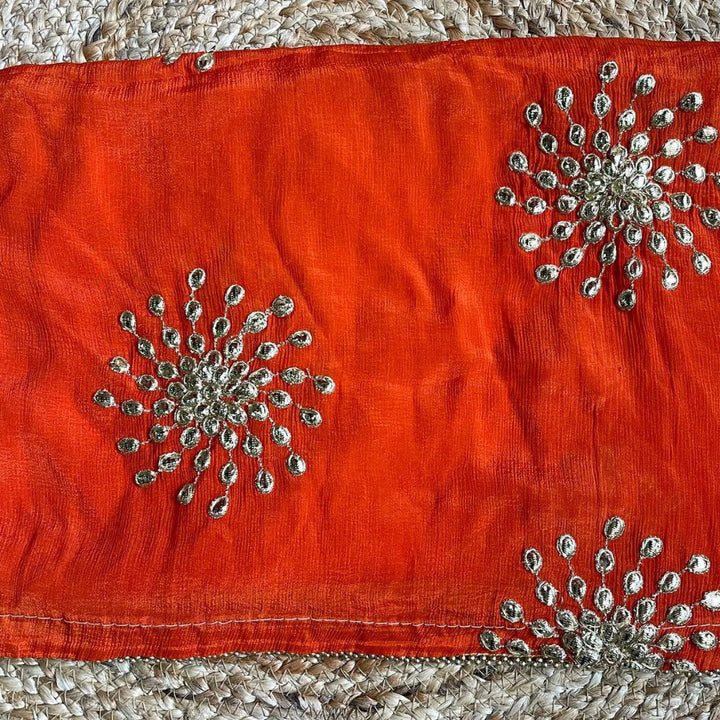 anokherang Dupattas Orange Floral Trail Gotta Chiffon Dupatta