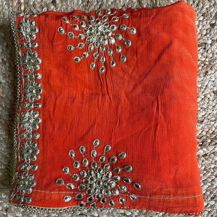 anokherang Dupattas Orange Floral Trail Gotta Chiffon Dupatta