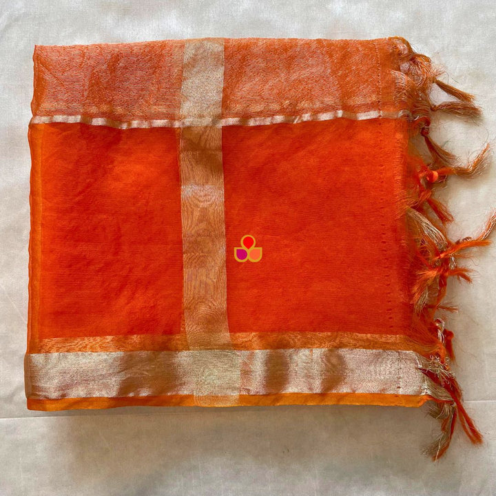 anokherang Dupattas Orange Glow Zari Organza Dupatta