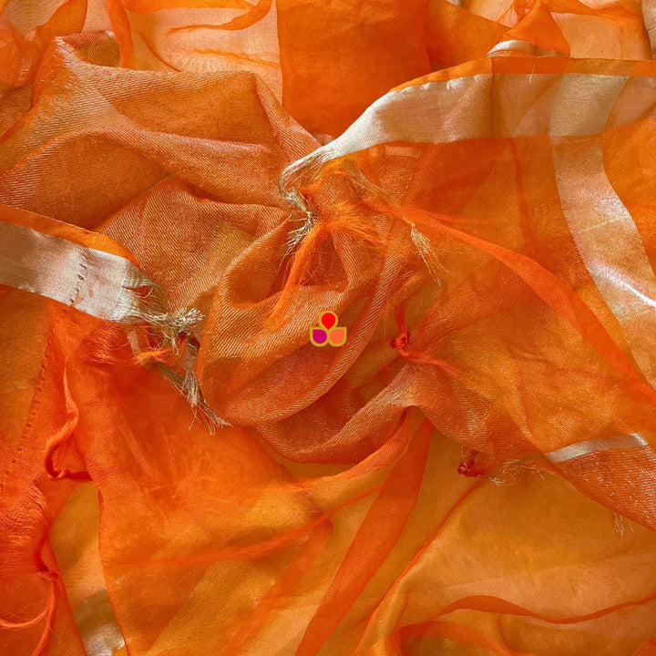 anokherang Dupattas Orange Glow Zari Organza Dupatta