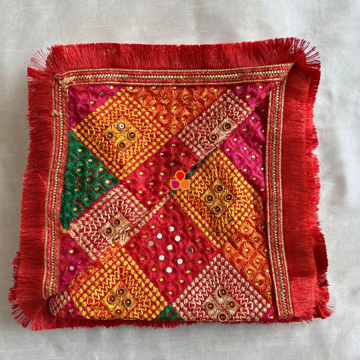 anokherang Dupattas Orange Multicolor Mirror Embroidered Phulkari Chinon Dupatta