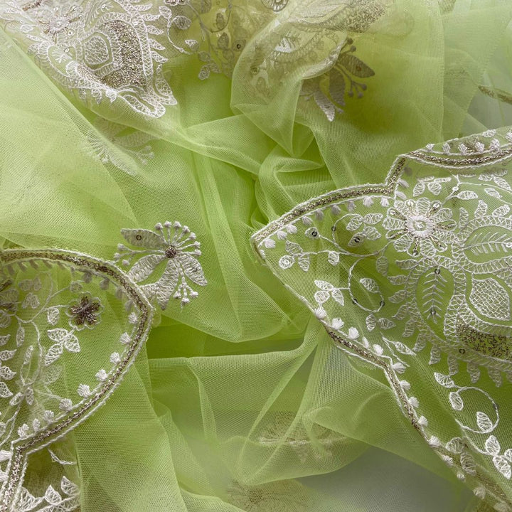 anokherang Dupattas Pastel Pista Chikankari Embroidered Net Dupatta