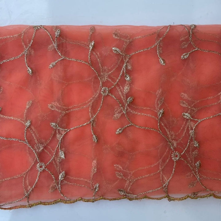 anokherang Dupattas Peach Green Shimmer Zari Embroided Net Dupatta