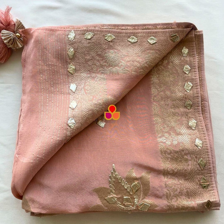 anokherang Dupattas Peach Royale Gota Zari Elegance Organza Dupatta