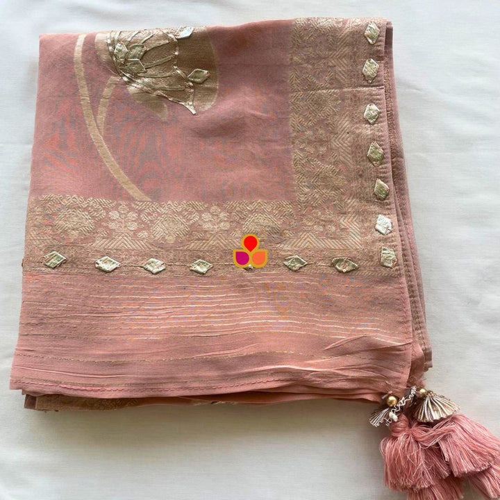 anokherang Dupattas Peach Royale Gota Zari Elegance Organza Dupatta