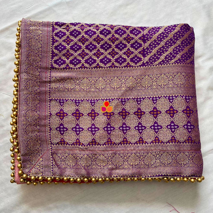 anokherang Dupattas Pink and Purple Banarasi Bandhani Georgette Dupatta
