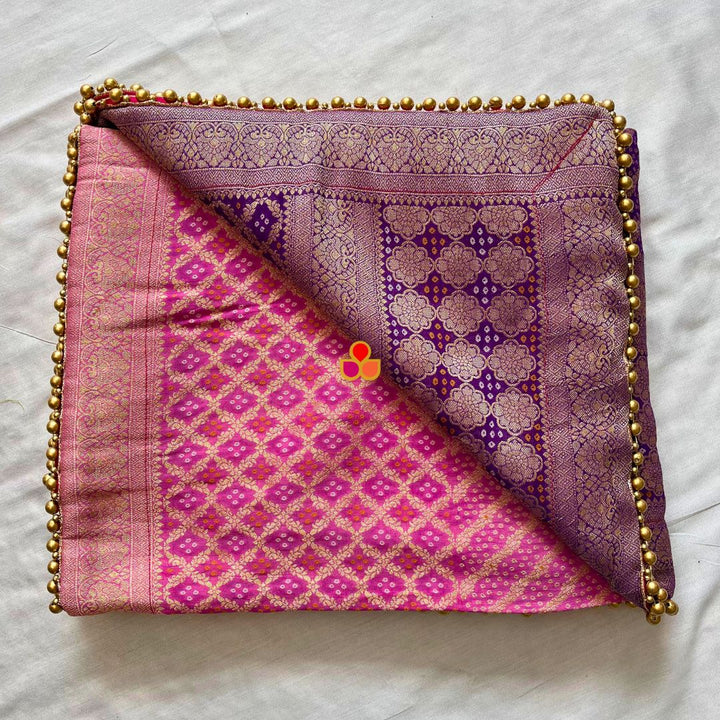 anokherang Dupattas Pink and Purple Banarasi Bandhani Georgette Dupatta