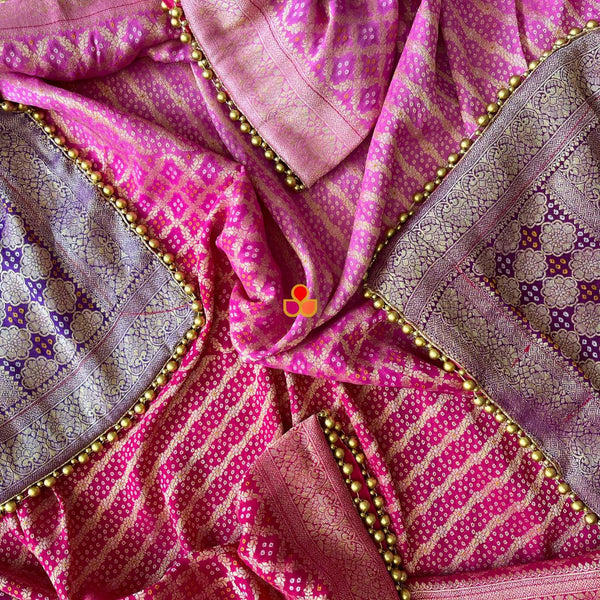 anokherang Dupattas Pink and Purple Banarasi Bandhani Georgette Dupatta