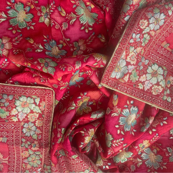 anokherang Dupattas Pink Banarsi Multicolor Floral Georgette Dupatta