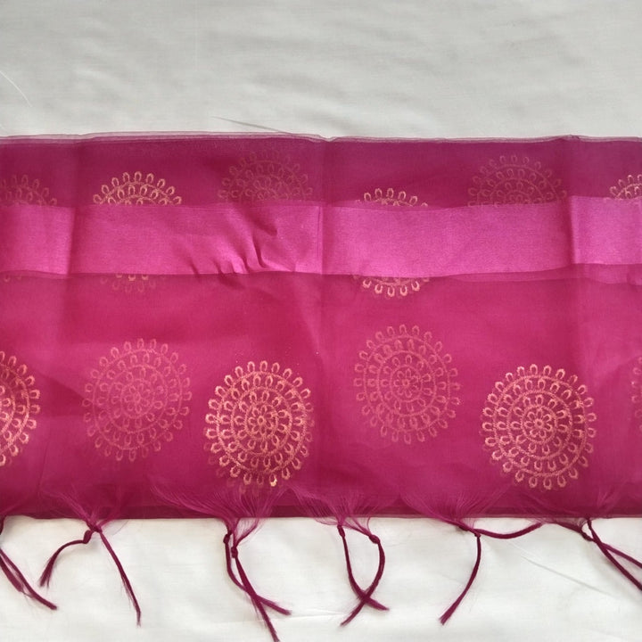 anokherang Dupattas Pink Gold Thread Embroidered Organza Dupatta