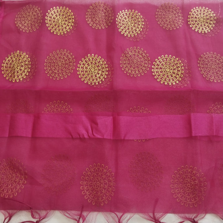 anokherang Dupattas Pink Gold Thread Embroidered Organza Dupatta