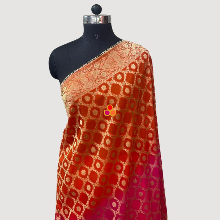 anokherang Dupattas Pink Orange Meera Festive Banarasi Georgette Dupatta