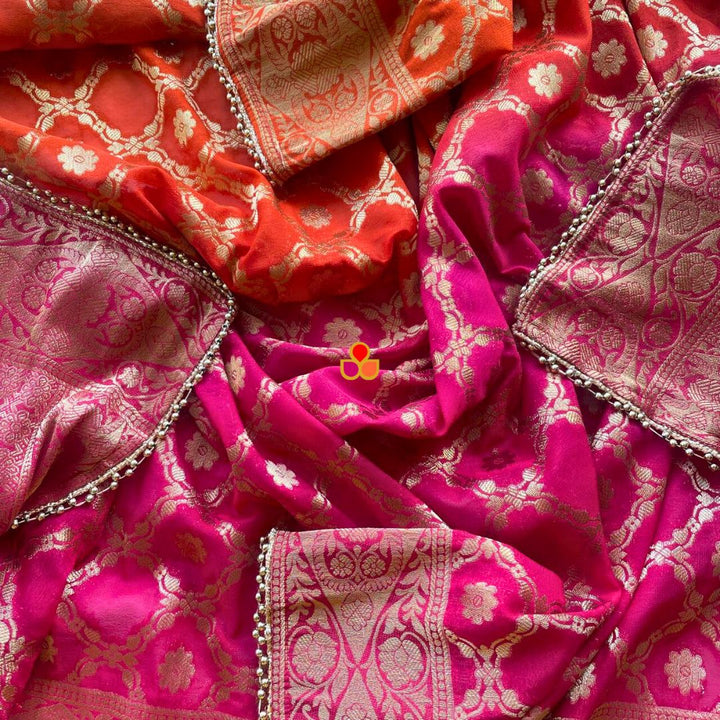 anokherang Dupattas Pink Orange Meera Festive Banarasi Georgette Dupatta
