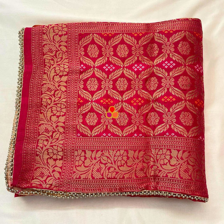 anokherang Dupattas Pink Orange Meera Festive Banarasi Silk Dupatta