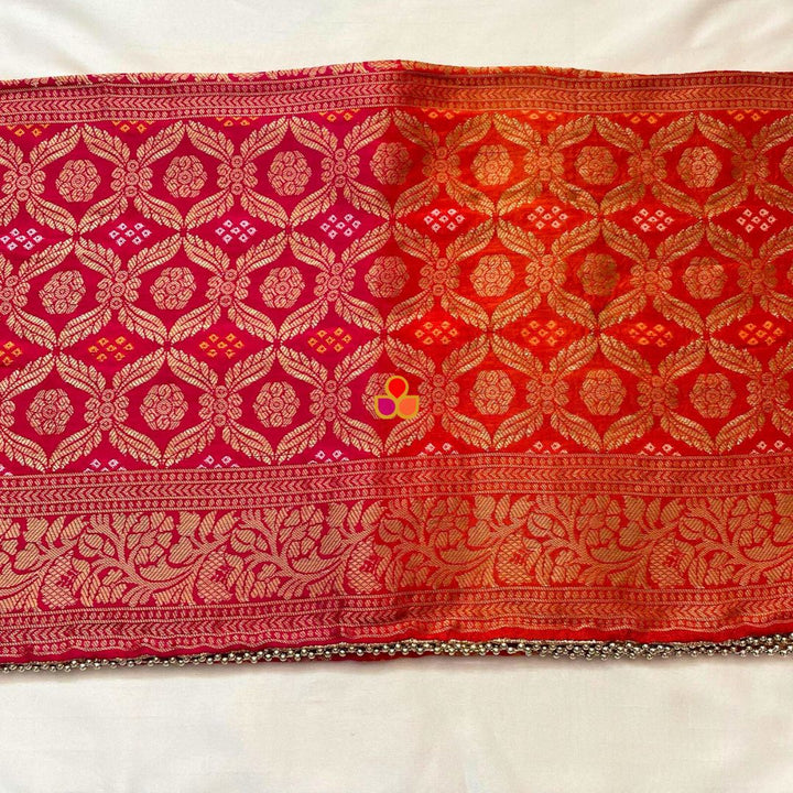 anokherang Dupattas Pink Orange Meera Festive Banarasi Silk Dupatta
