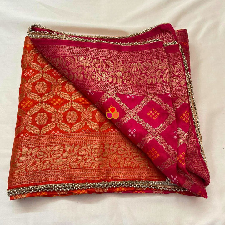 anokherang Dupattas Pink Orange Meera Festive Banarasi Silk Dupatta