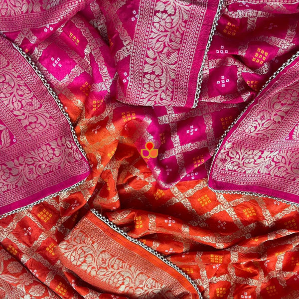 anokherang Dupattas Pink Orange Meera Festive Banarasi Silk Dupatta